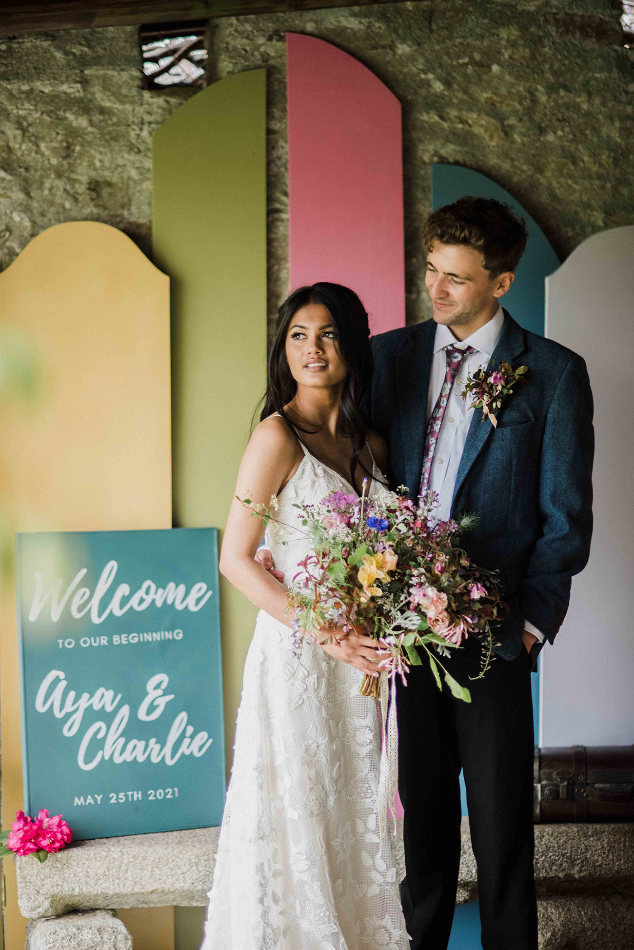 Sustainable Wedding Shoot Pentillie Castle Devon Bride Groom Flowers